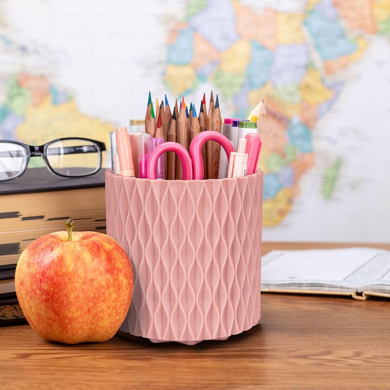 4Johor Pencil Holder - 360° Rotation, 5 Slot Desk Supplies For Women Office Aesthetic. Pencil Holder For Office&School, Desk Accessories(Pink) - Image 5